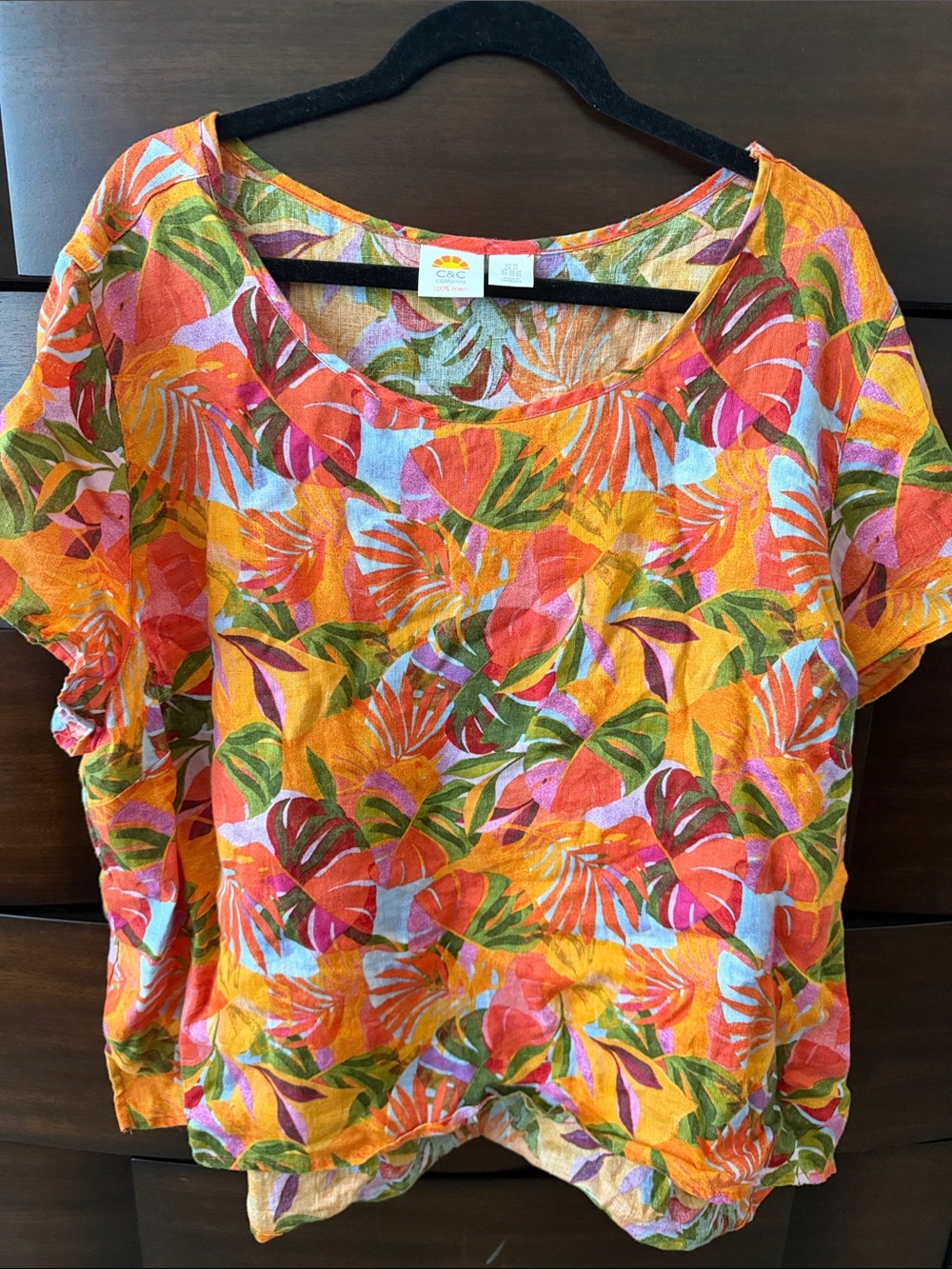 Chris & Carol Multicolor Tropical Leaf Short Sleeve Top